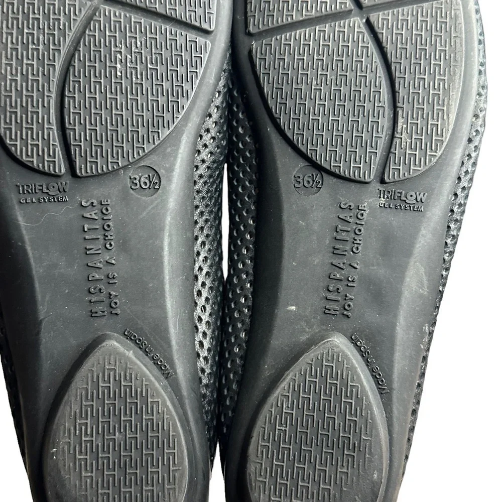 Hispanitas Soho Black Leather Perforated Round Toe Cheryl Ballet Flats Size 6.5 - Picture 7 of 8
